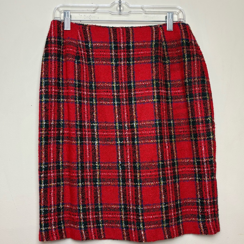 JR Bentley Mini Skirt Sz 11 Vintage Plaid Tartan 90s Red Lined‎ Tweed Pencil